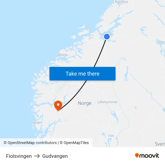 Fiolsvingen to Gudvangen map