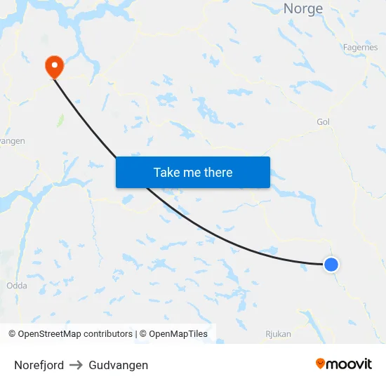 Norefjord to Gudvangen map