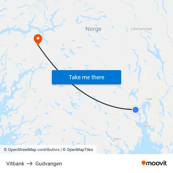 Vitbank to Gudvangen map