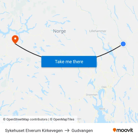 Sykehuset Elverum Kirkevegen to Gudvangen map