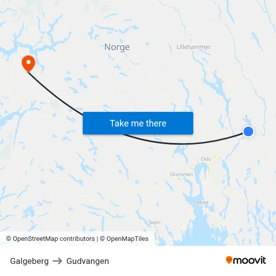 Galgeberg to Gudvangen map