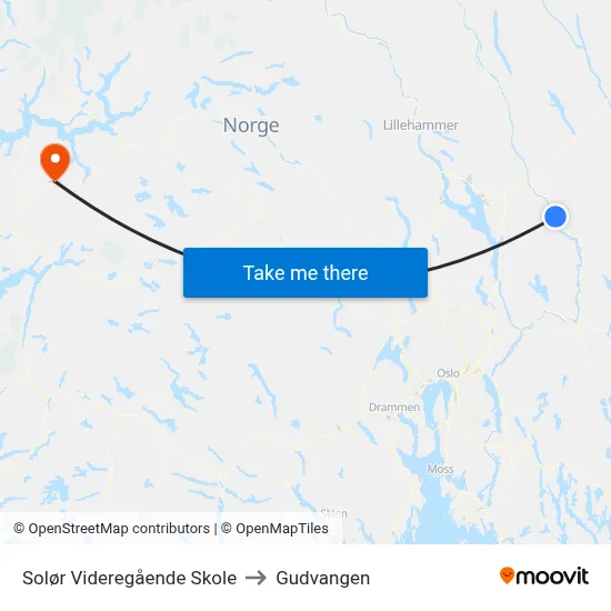 Solør Videregående Skole to Gudvangen map