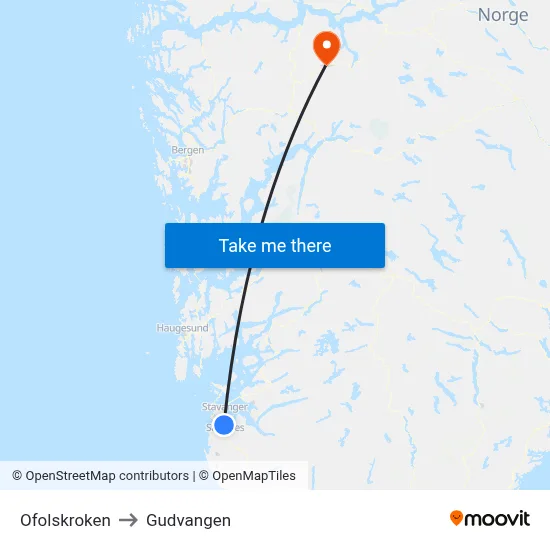 Ofolskroken to Gudvangen map