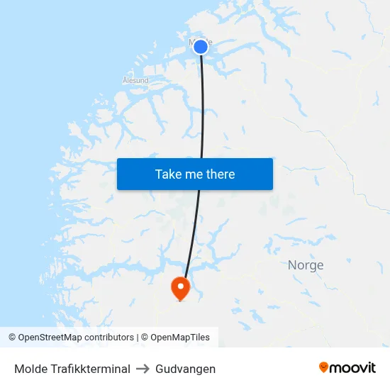 Molde Trafikkterminal to Gudvangen map