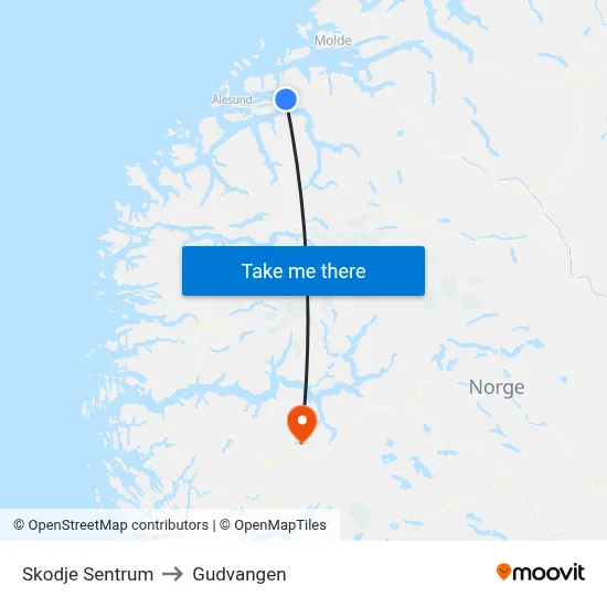 Skodje Sentrum to Gudvangen map