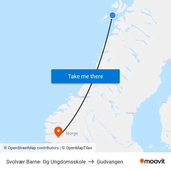 Svolvær Barne- Og Ungdomsskole to Gudvangen map