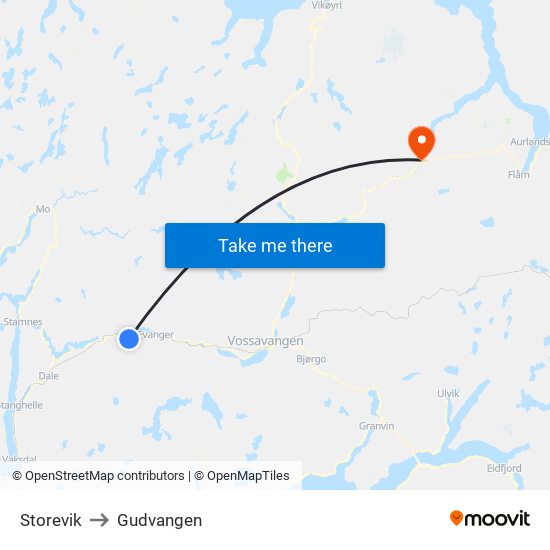 Storevik to Gudvangen map