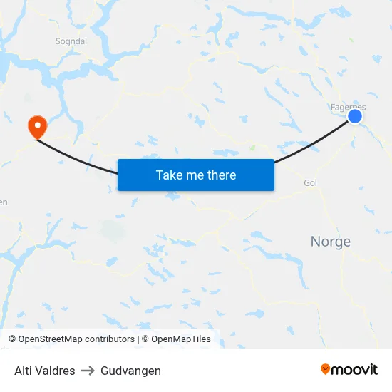 Alti Valdres to Gudvangen map