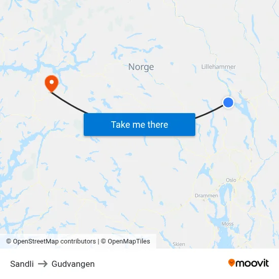 Sandli to Gudvangen map