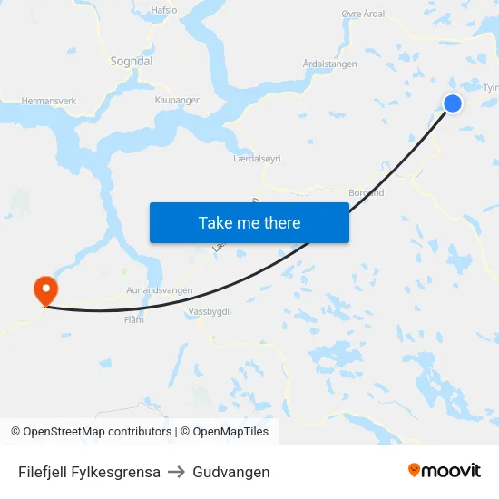 Filefjell Fylkesgrensa to Gudvangen map