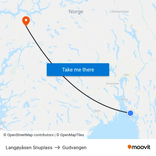 Langøyåsen Snuplass to Gudvangen map