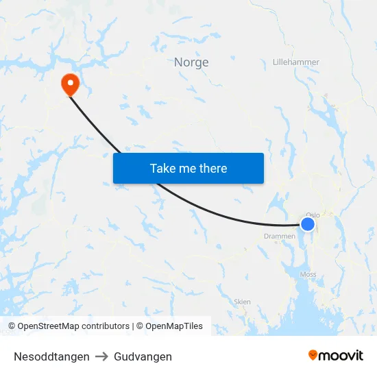 Nesoddtangen to Gudvangen map