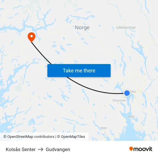 Kolsås Senter to Gudvangen map