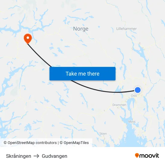 Skråningen to Gudvangen map