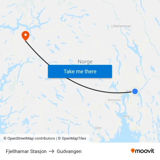 Fjellhamar Stasjon to Gudvangen map