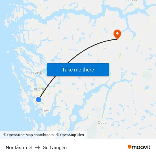 Nordåstræet to Gudvangen map