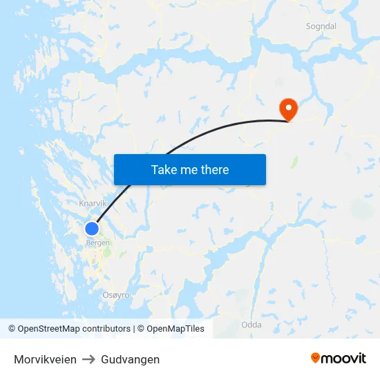 Morvikveien to Gudvangen map
