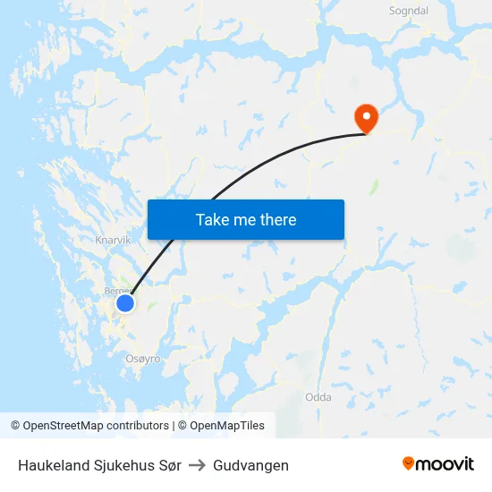 Haukeland Sjukehus Sør to Gudvangen map