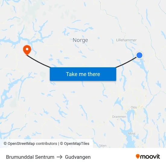 Brumunddal Sentrum to Gudvangen map