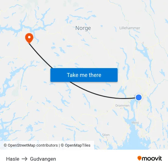 Hasle to Gudvangen map