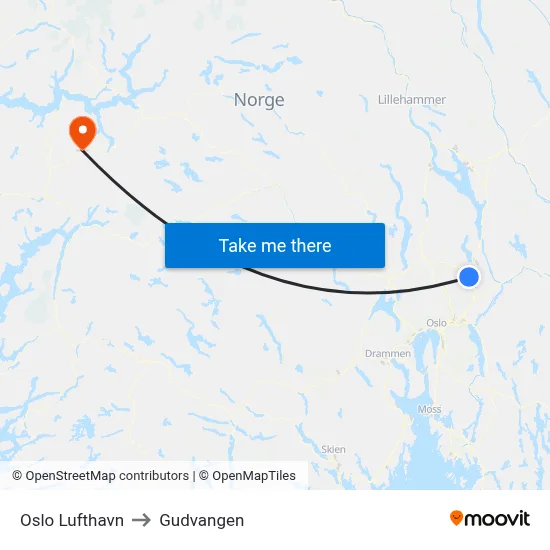 Oslo Lufthavn to Gudvangen map