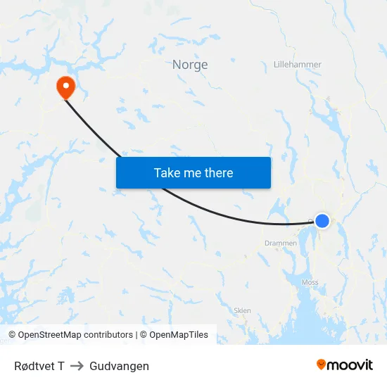 Rødtvet T to Gudvangen map