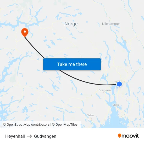 Høyenhall to Gudvangen map