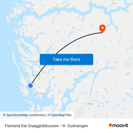 Flesland Kai Snøggbåtbussen to Gudvangen map