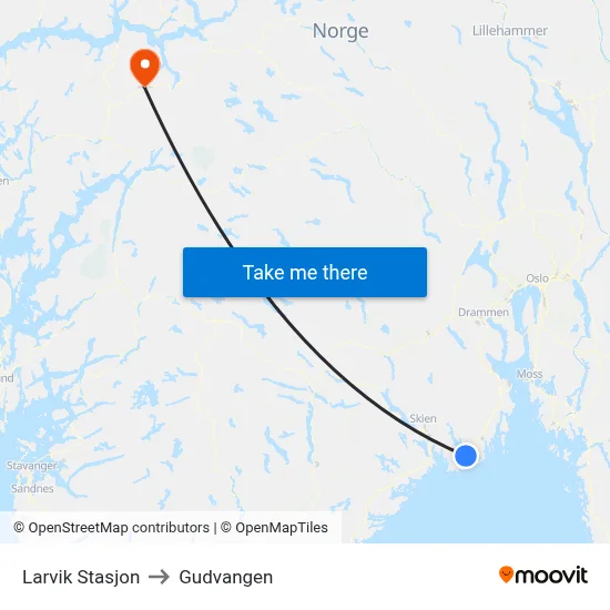 Larvik Stasjon to Gudvangen map
