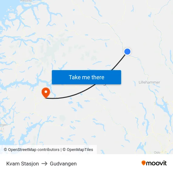Kvam Stasjon to Gudvangen map