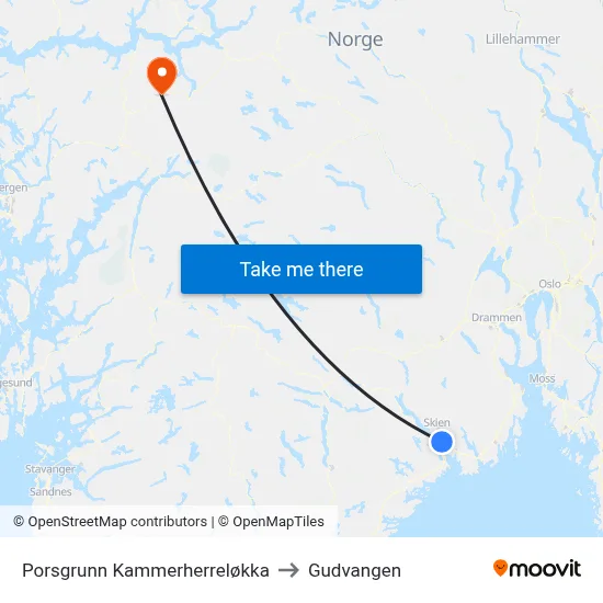 Porsgrunn Kammerherreløkka to Gudvangen map