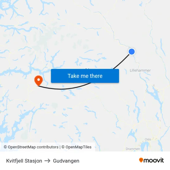 Kvitfjell Stasjon to Gudvangen map