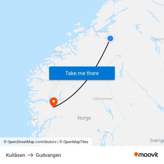 Kullåsen to Gudvangen map