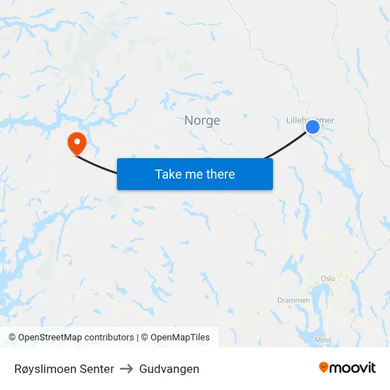 Røyslimoen Senter to Gudvangen map