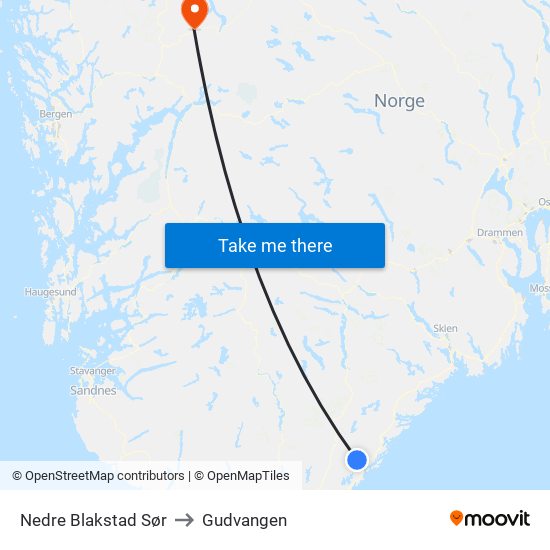 Nedre Blakstad Sør to Gudvangen map