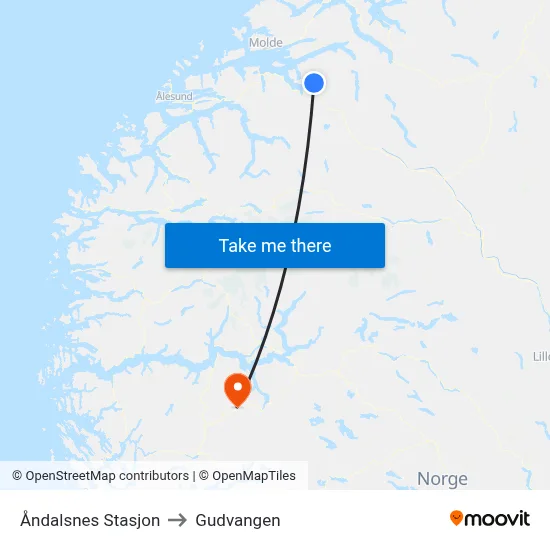 Åndalsnes Stasjon to Gudvangen map