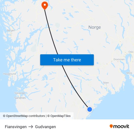 Fiansvingen to Gudvangen map