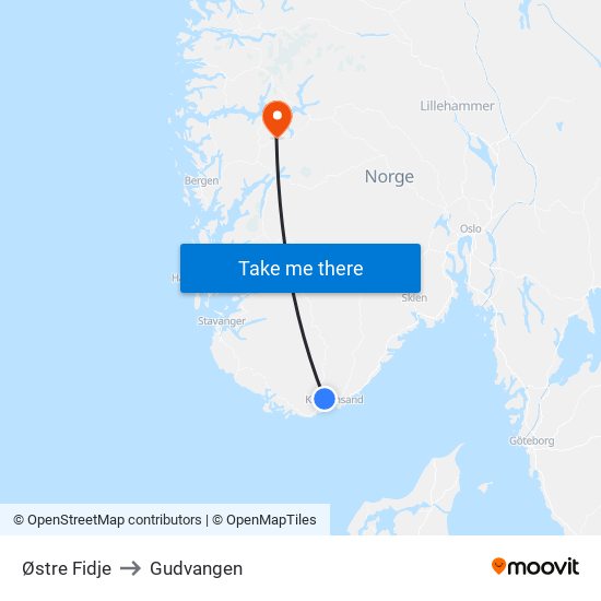 Østre Fidje to Gudvangen map