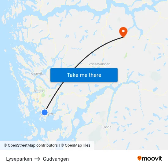Lyseparken to Gudvangen map