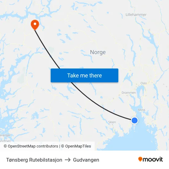 Tønsberg Rutebilstasjon to Gudvangen map