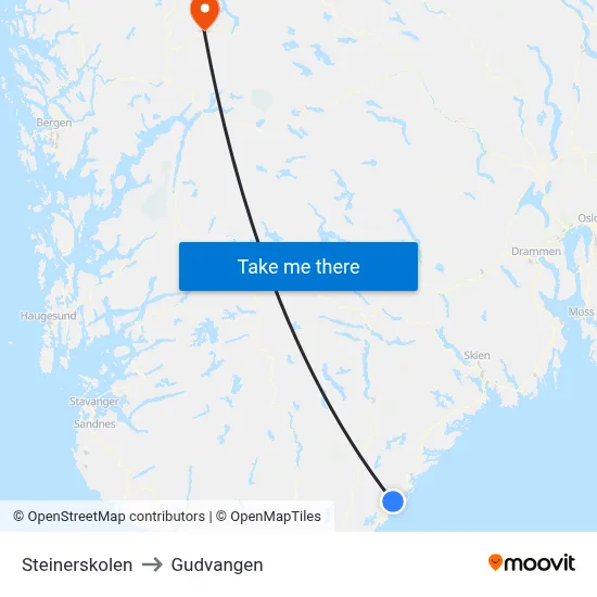Steinerskolen to Gudvangen map
