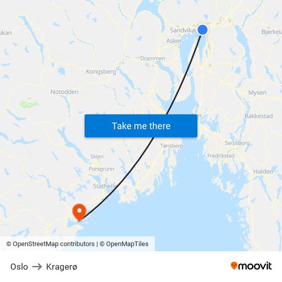 Oslo to Kragerø map