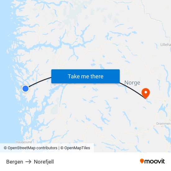 Bergen to Norefjell map