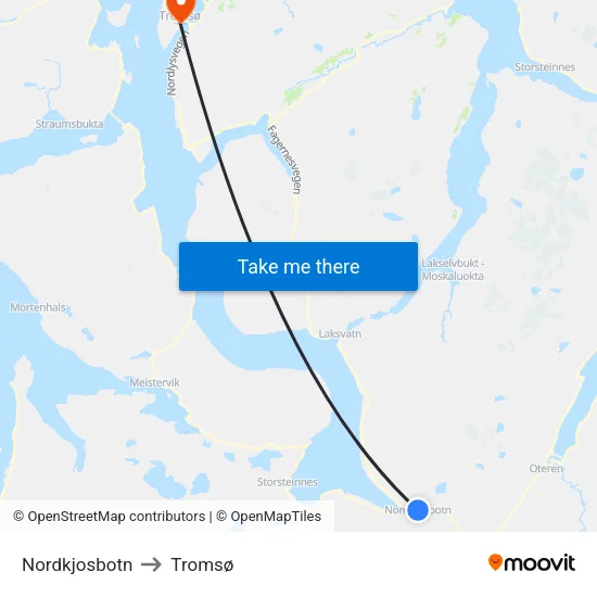 Nordkjosbotn to Tromsø map