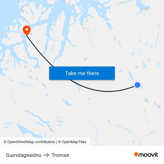 Guovdageaidnu to Tromsø map