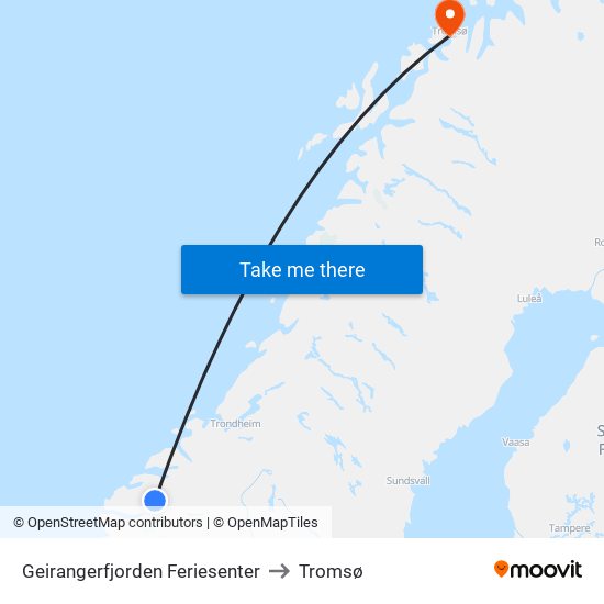 Geirangerfjorden Feriesenter to Tromsø map