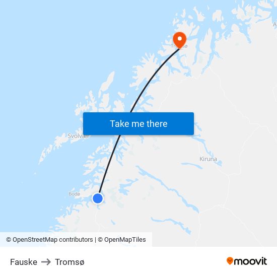 Fauske to Tromsø map