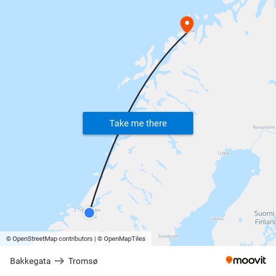 Bakkegata to Tromsø map