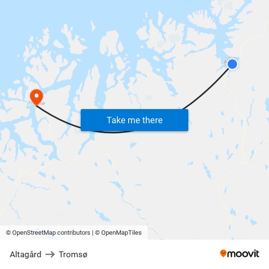 Altagård to Tromsø map