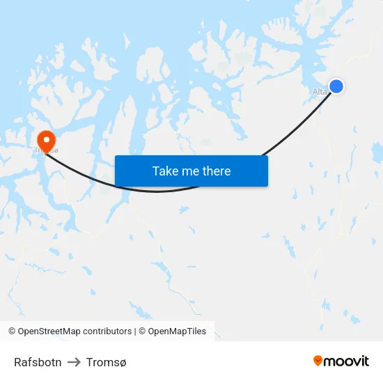 Rafsbotn to Tromsø map